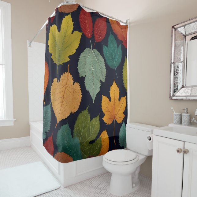 Colourful Trees - Leaf Pattern Shower Curtain Set (In Situ)