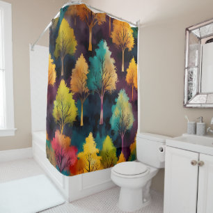 Colourful Trees - Leaf Pattern Shower Curtain Set