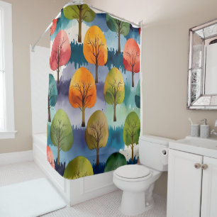 Colourful Trees - Leaf Pattern Shower Curtain Set