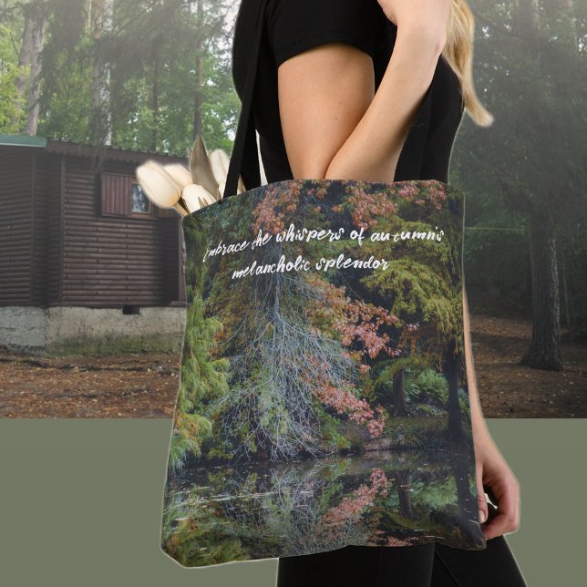 Colourful trees reflecting upon the calm water tote bag (Creator Uploaded)