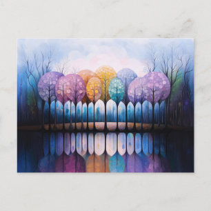 Colourful Trees Tranquil Water Reflection Postcard