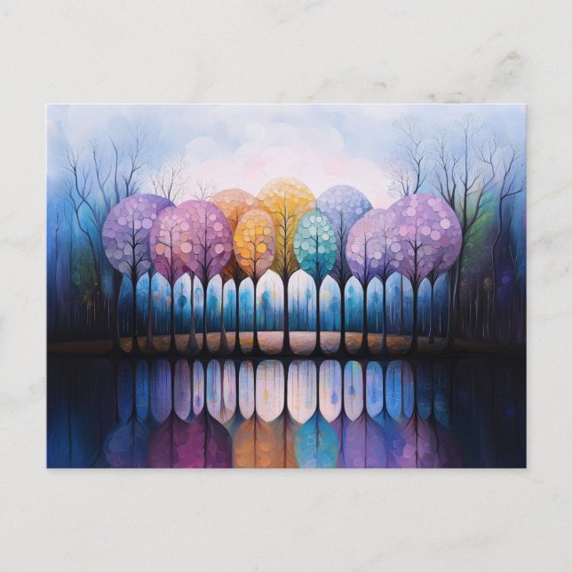 Colourful Trees Tranquil Water Reflection Postcard (Front)