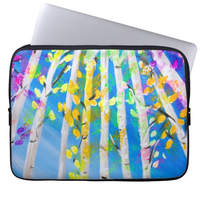 Colourful Trees with Neon Leaves Painting Laptop Sleeve (Front)