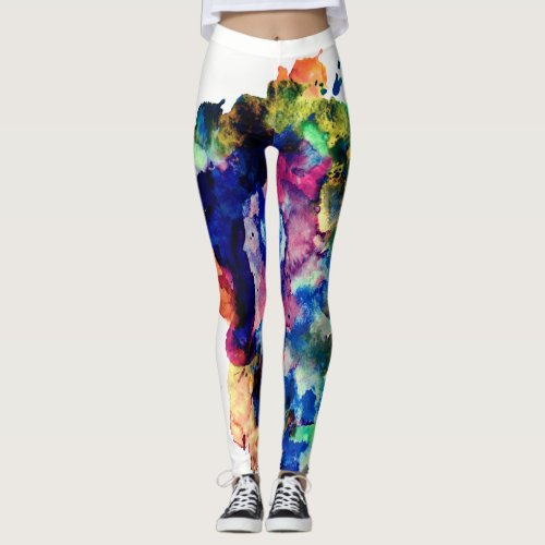 Colourful Trendy Abstract Watercolour Paint Leggings