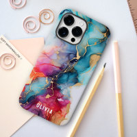 Colourful Trendy Alcohol Ink Texture Cyan Gold