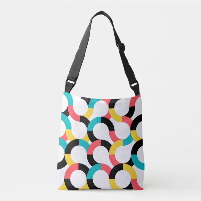 Colourful, trendy, cheerful, fun modern geometric crossbody bag (Front)