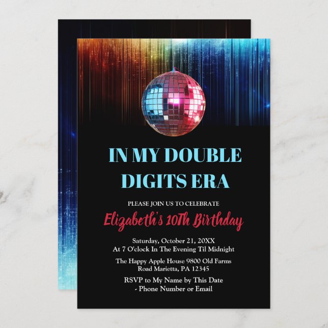 Colourful Trendy In My Double Digits Era Birthday Invitation (Front/Back)