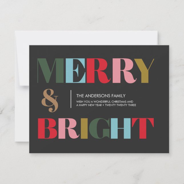 Colourful Trendy Merry & Bright Christmas  Holiday Card (Front)