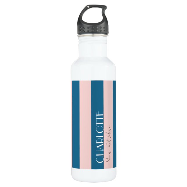 Colourful Trendy Modern Navy Nautical Blue Stripes 710 Ml Water Bottle (Front)