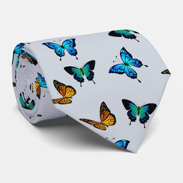 Colourful Trendy Monarch Butterfly Pattern Tie (Rolled)