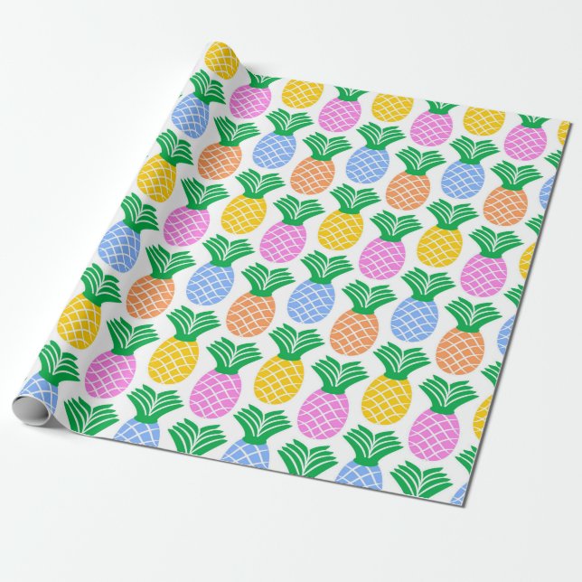 Colourful Trendy Pineapple Pattern Wrapping Paper (Unrolled)