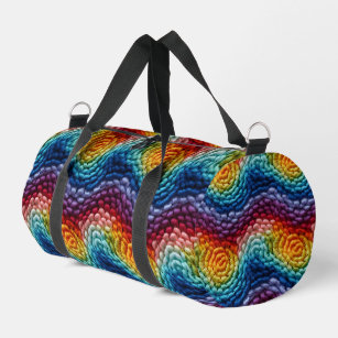 Colourful Trendy Rainbow Knitted Pattern Duffle Bag