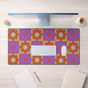 Colourful Trendy Retro flower Purple,Green,Red Desk Mat