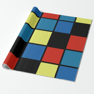 Colourful Trendy Tiles Blue Yellow Red Wrapping Paper