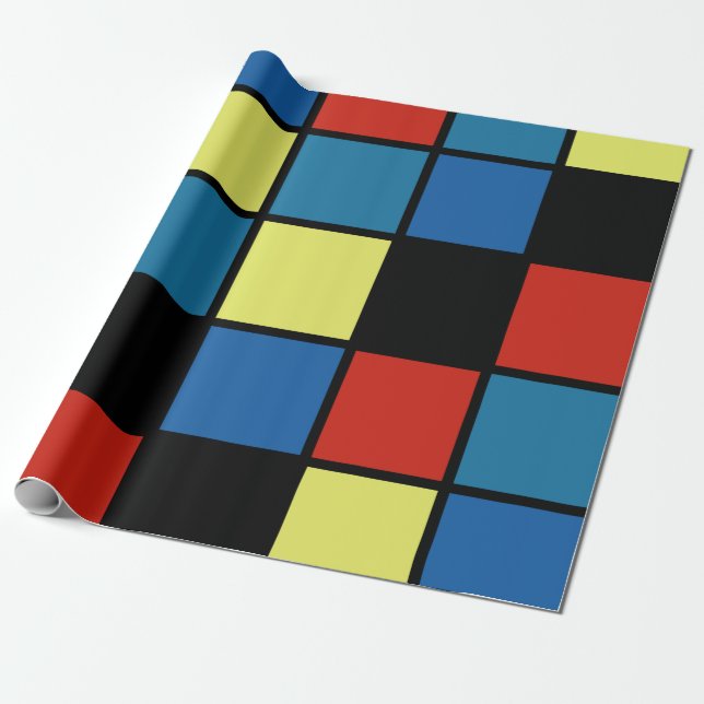 Colourful Trendy Tiles Blue Yellow Red Wrapping Paper (Unrolled)