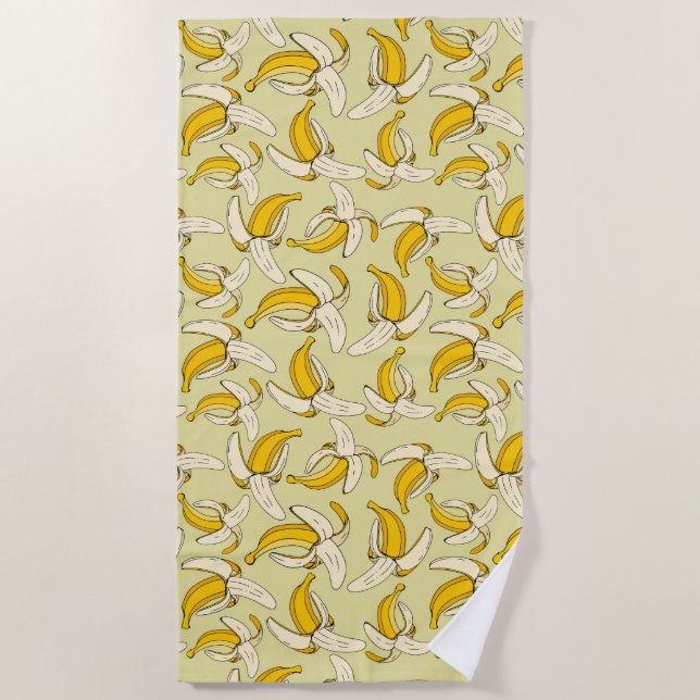Colourful Trendy Tropical Banana Print Food Patter Beach Towel (Front)