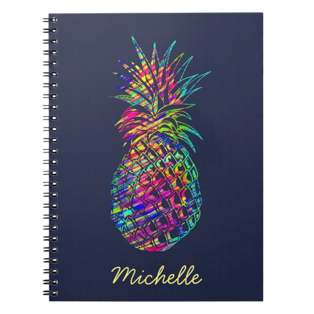 Colourful Trendy Tropical Pineapple Art Notebook (Front)