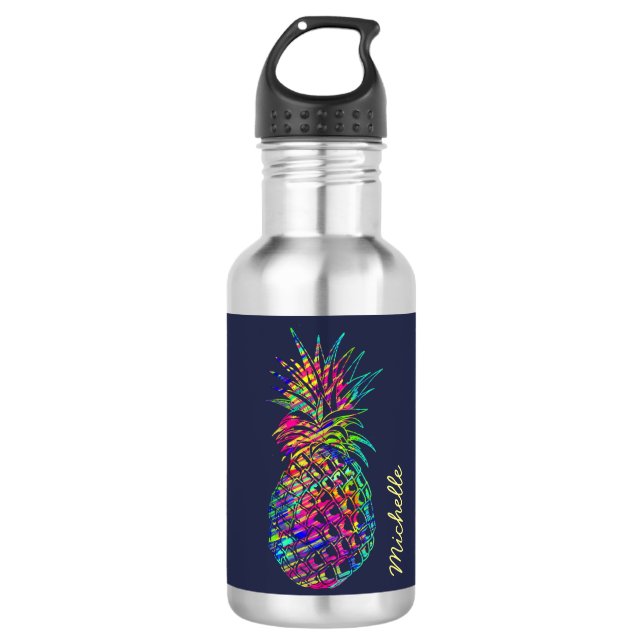 Colourful Trendy Tropical Pineapple Personalised 532 Ml Water Bottle (Front)