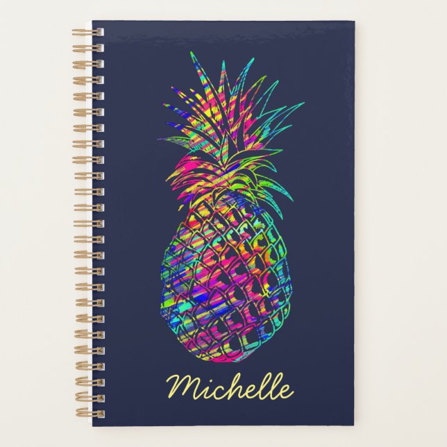 Colourful Trendy Tropical Pineapple Personalised Planner (Front)