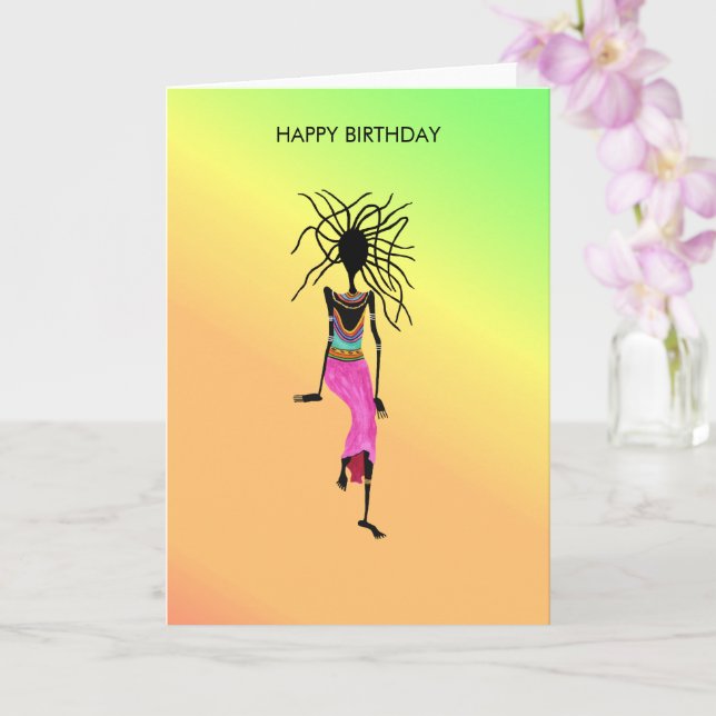 Colourful, Trendy Warrior Woman Happy Birthday Card (Orchid)