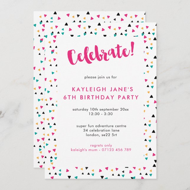 Colourful Triangle Confetti Party Invitation (Front/Back)