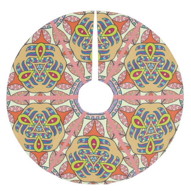 Colourful triangle patchwork, hand-drawn art. brushed polyester tree skirt (Front)