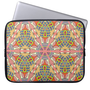 Colourful triangle patchwork, hand-drawn art. laptop sleeve