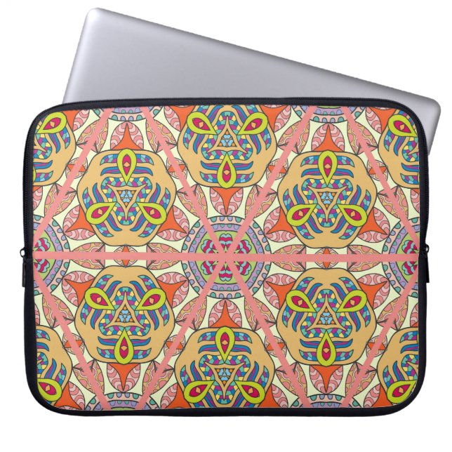 Colourful triangle patchwork, hand-drawn art. laptop sleeve (Front)