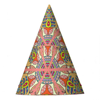 Colourful triangle patchwork, hand-drawn art. party hat