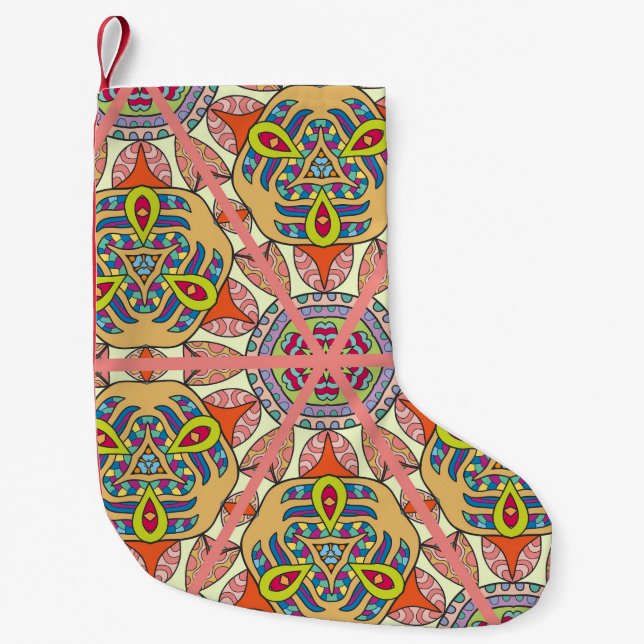 Colourful triangle patchwork, hand-drawn art. small christmas stocking (Front)