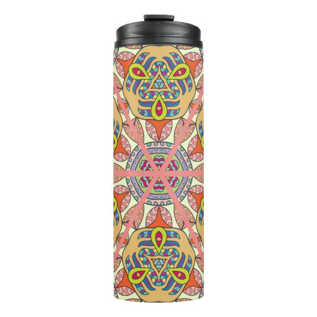 Colourful triangle patchwork, hand-drawn art. thermal tumbler (Front)