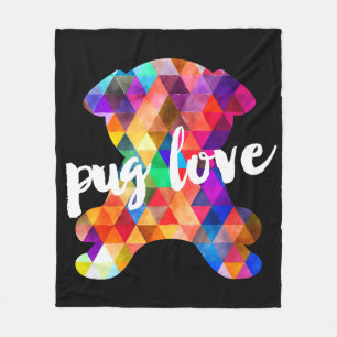 Colourful Triangle Pattern Pug Silhouette Pug Love Fleece Blanket