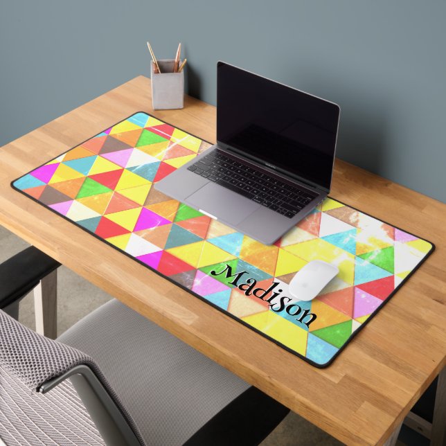 Colourful triangle retro geometry pattern Monogram Desk Mat (Office 2)
