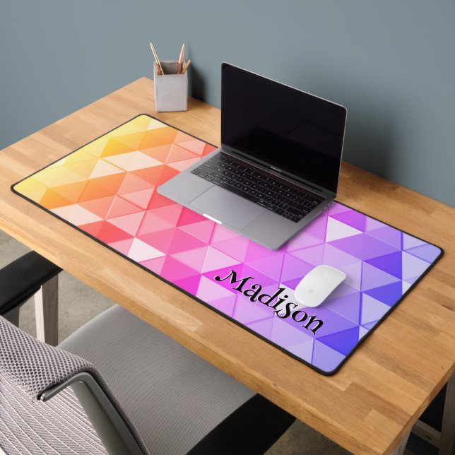 Colourful triangle retro geometry pattern Monogram Desk Mat (Office 2)