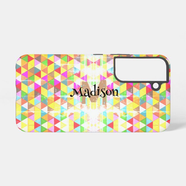 Colourful triangle retro geometry pattern Monogram Samsung Galaxy S22 Case (Back Horizontal)
