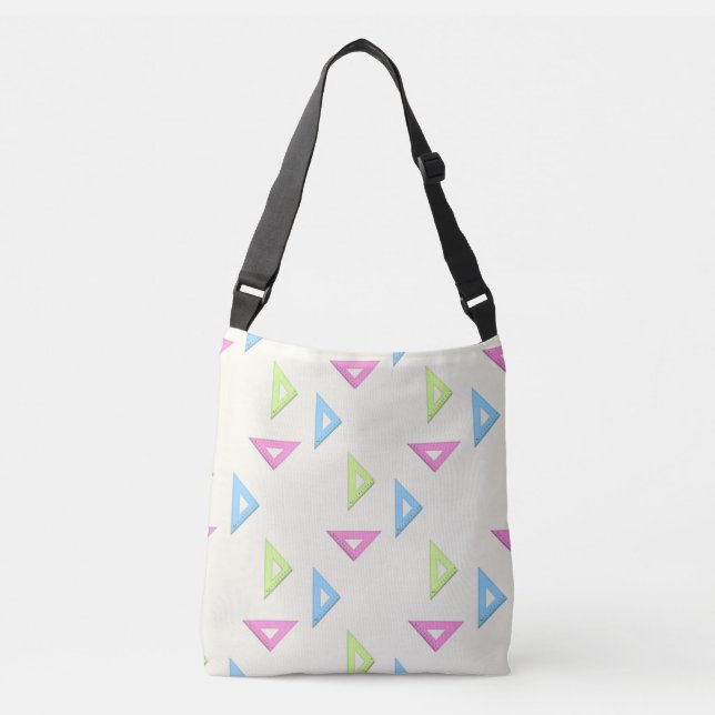 Colourful triangle ruler on cream crossbody bag (Front)