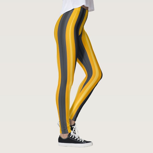 Colourful Triangle Stripes Leggings (Abstract geometric pattern with vertical stripes in shades of yellow and gray.)