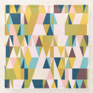 Colourful triangle tiles, vintage background. glass coaster