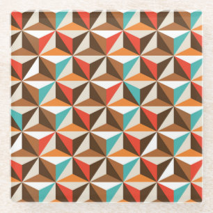 Colourful Triangle Tiles Vintage Pattern Glass Coaster