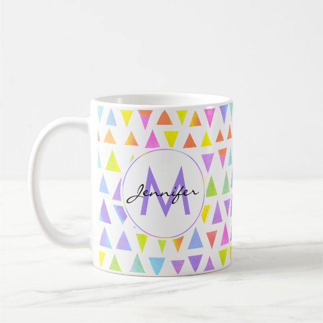Colourful Triangle Watercolor Pattern Coffee Mug (Left)