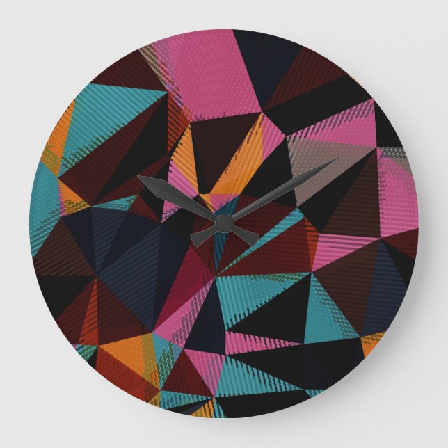 Colourful Triangles Abstract Geometric Background. Large Clock (Front)