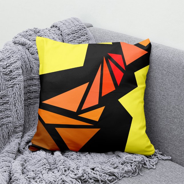 Colourful triangles Abstract Geometric Yellow blac Cushion (Creator Uploaded)