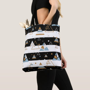 Colourful Triangles & Black & White Stripes Tote Bag