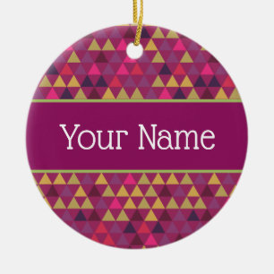 Colourful Triangles Custom Name Ceramic Tree Decoration
