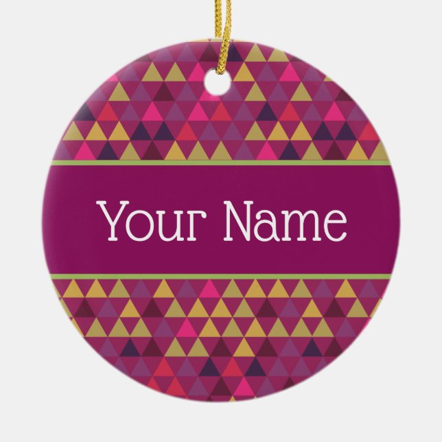 Colourful Triangles Custom Name Ceramic Tree Decoration (Front)