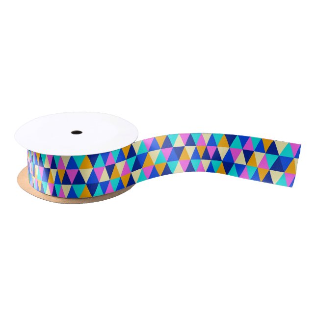 Colourful Triangles Modern Geometric Pattern Satin Ribbon (Spool)