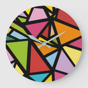 Colourful triangles pattern 3 large clock
