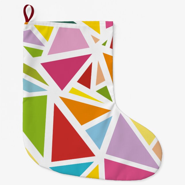 Colourful triangles pattern 4 large christmas stocking (Front)