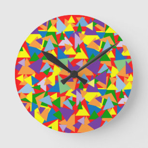 Colourful Triangles Round Clock