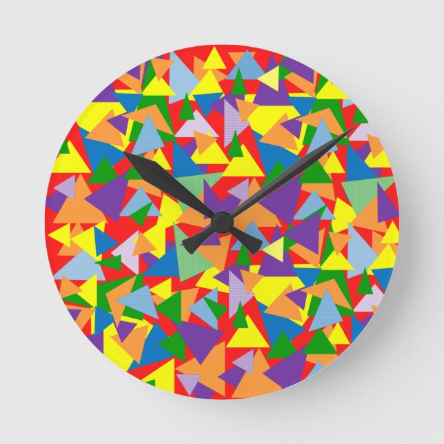 Colourful Triangles Round Clock (Front)